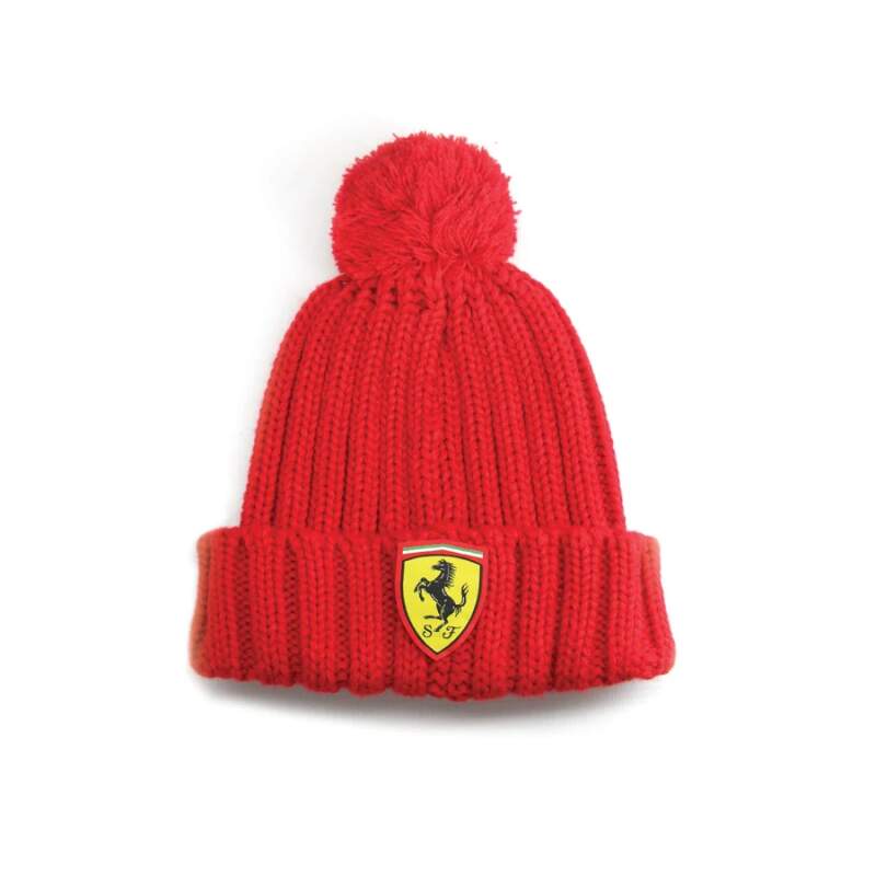 Dětská zimní čepice s bambulí Ferrari s logem
