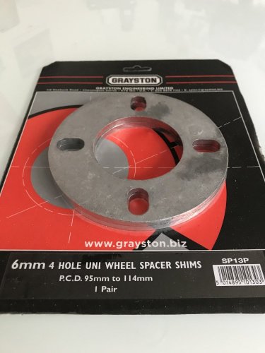 Grayston Podložka disku kola - Počet šroubů: 4, Rozteč šroubů: 95mm-114mm, Tloušťka: 6mm